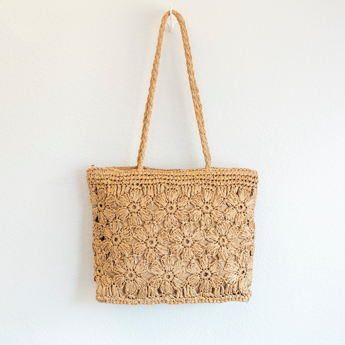 Women’s Straw Woven Tote with Floral Design for Beach, Vacation & Summer Outfits