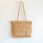 Women’s Straw Woven Tote with Floral Design for Beach, Vacation & Summer Outfits