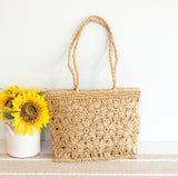 Women’s Straw Woven Tote with Floral Design for Beach, Vacation & Summer Outfits
