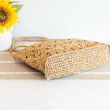 Women’s Straw Woven Tote with Floral Design for Beach, Vacation & Summer Outfits