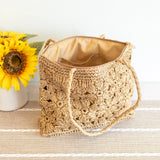 Women’s Straw Woven Tote with Floral Design for Beach, Vacation & Summer Outfits