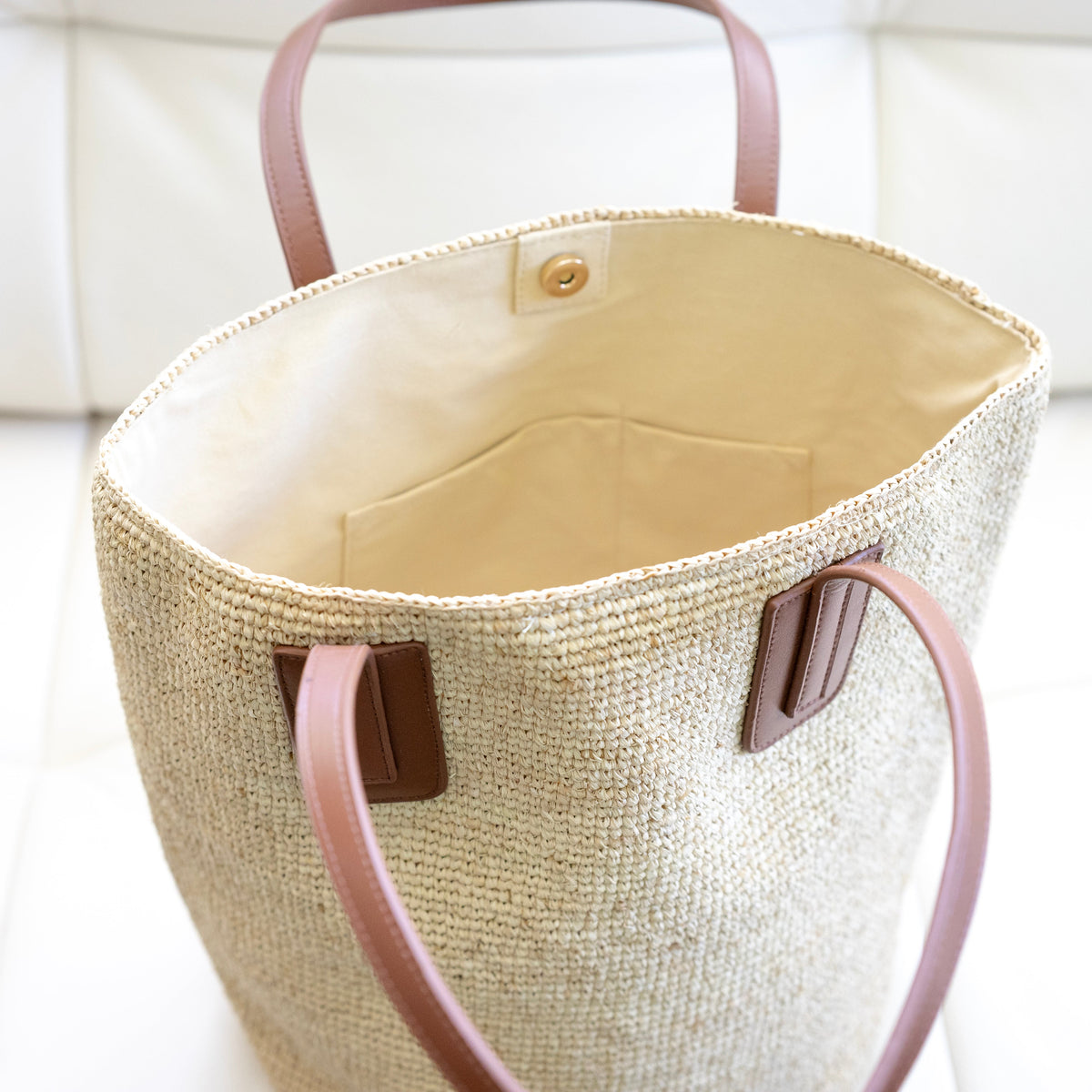Women’s Large Soft Raffia Woven Summer Straw Tote with Genuine Leather Straps for Beach, Vacation & Summer Outfits