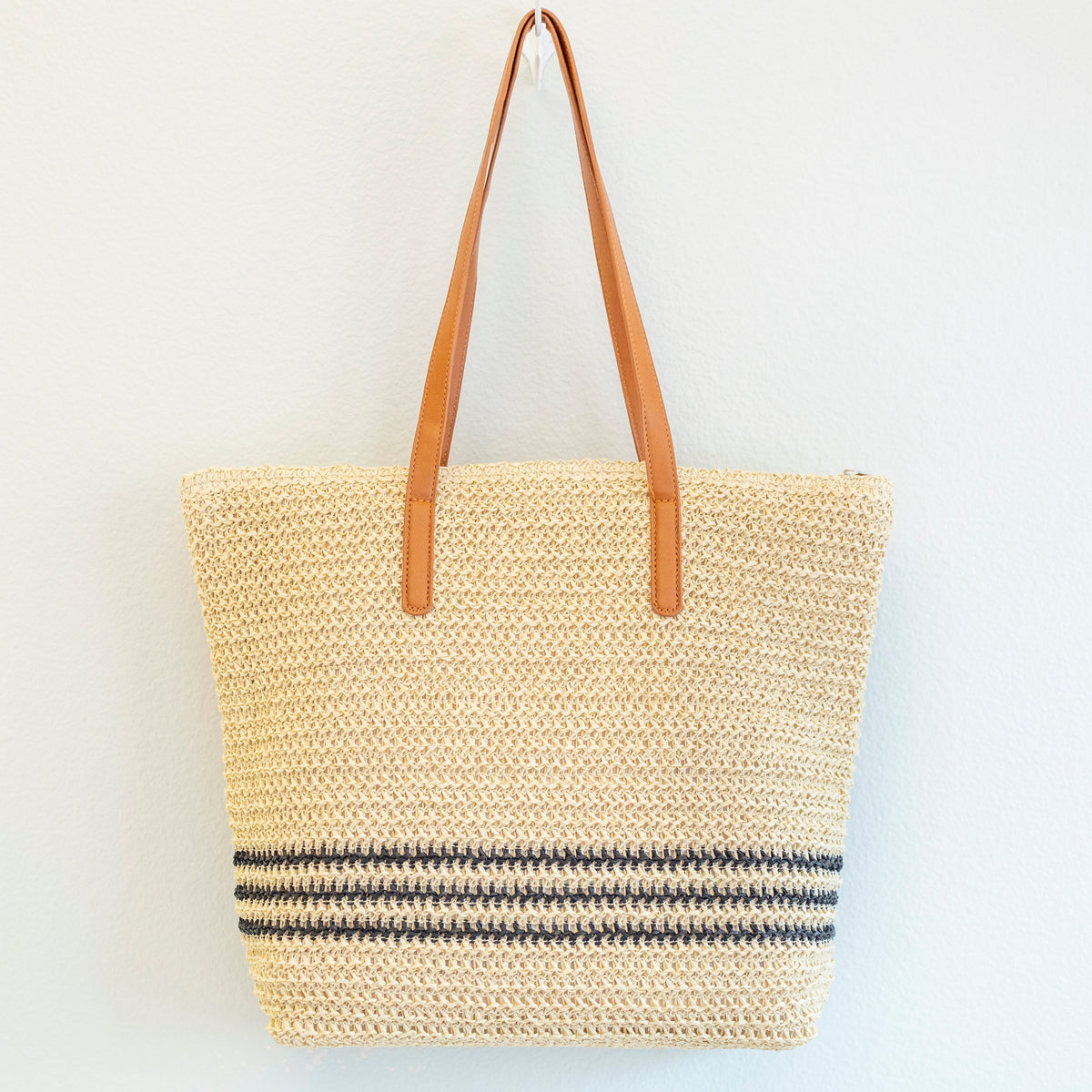 Women’s Striped Large Straw Woven Tote for Beach, Vacation & Summer Outfits