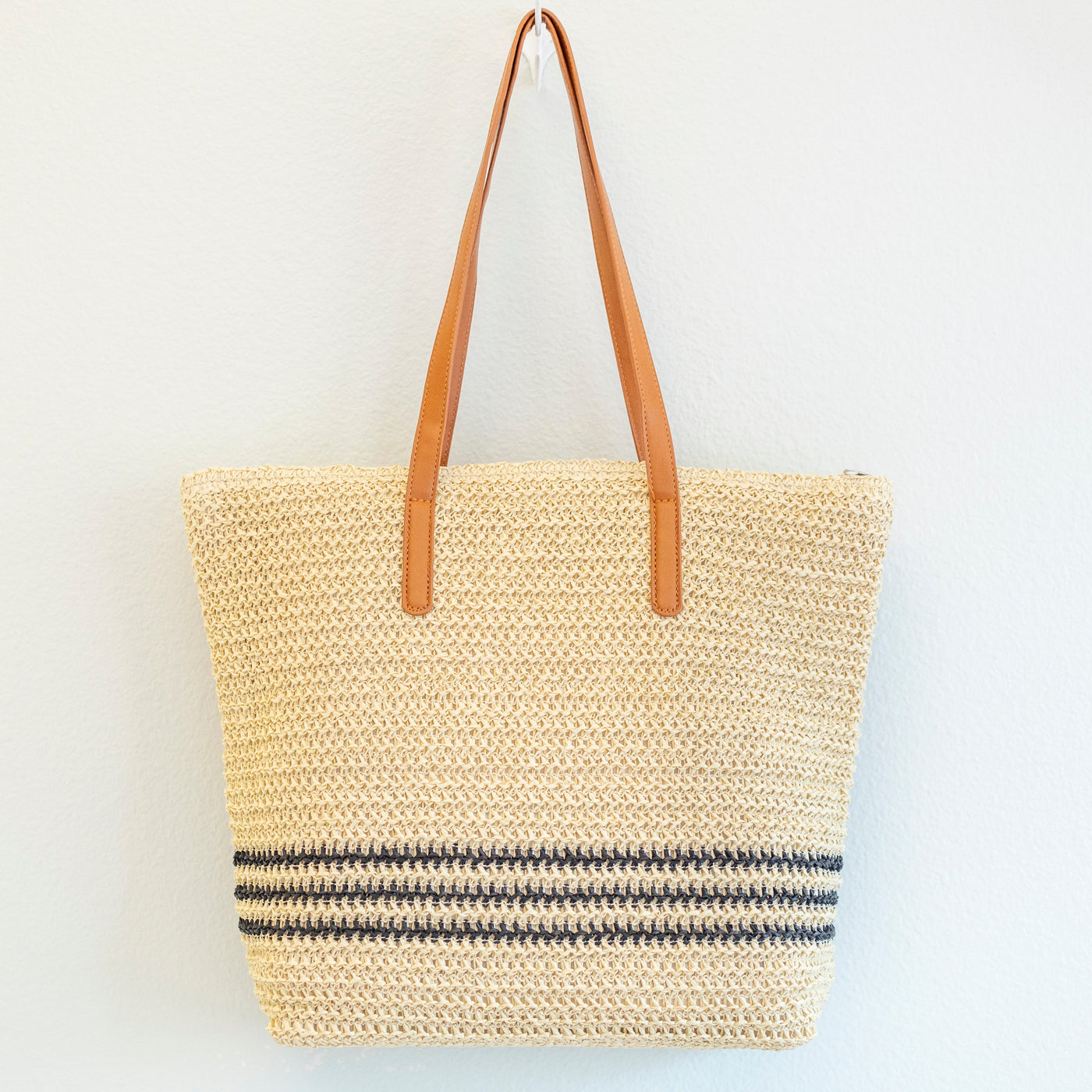 Women’s Striped Large Straw Woven Tote for Beach, Vacation & Summer Outfits