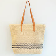 Women’s Striped Large Straw Woven Tote for Beach, Vacation & Summer Outfits
