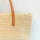 Women’s Striped Large Straw Woven Tote for Beach, Vacation & Summer Outfits