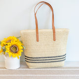 Women’s Striped Large Straw Woven Tote for Beach, Vacation & Summer Outfits