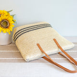 Women’s Striped Large Straw Woven Tote for Beach, Vacation & Summer Outfits