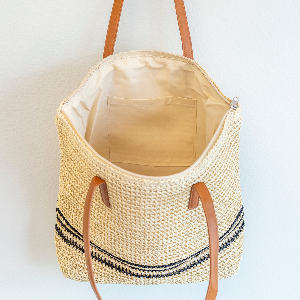 Women’s Striped Large Straw Woven Tote for Beach, Vacation & Summer Outfits