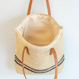 Women’s Striped Large Straw Woven Tote for Beach, Vacation & Summer Outfits