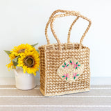 Women’s Top Handle Raffia Straw Handbag with Floral Designs Tote Bag for Beach, Vacation & Summer Outfits