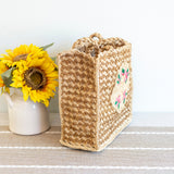 Women’s Top Handle Raffia Straw Handbag with Floral Designs Tote Bag for Beach, Vacation & Summer Outfits