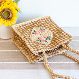 Women’s Top Handle Raffia Straw Handbag with Floral Designs Tote Bag for Beach, Vacation & Summer Outfits