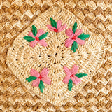 Women’s Top Handle Raffia Straw Handbag with Floral Designs Tote Bag for Beach, Vacation & Summer Outfits