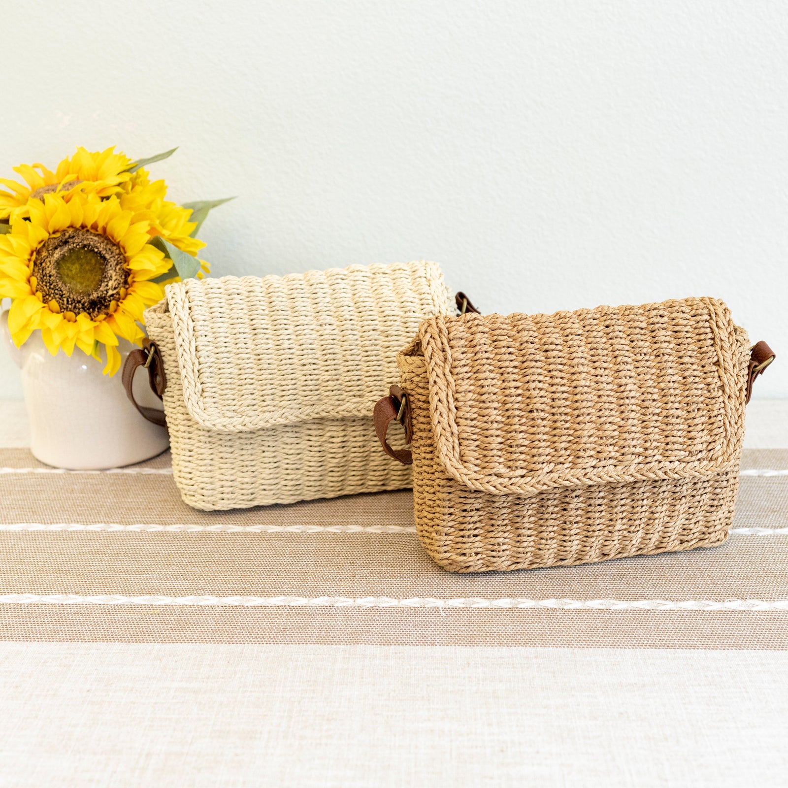 Women’s Straw Woven Messenger Bag with Flap for Beach, Vacation & Summer Outfits