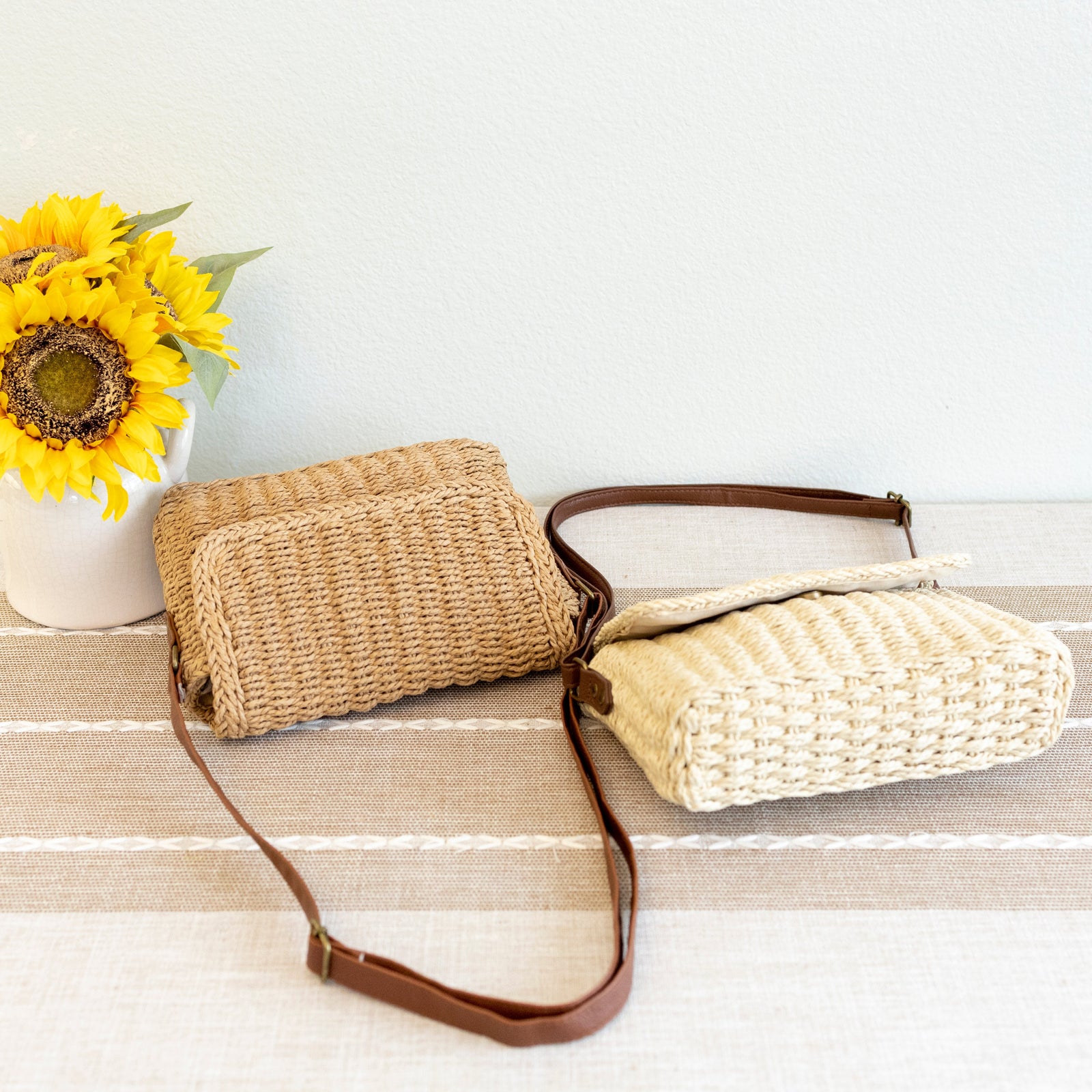 Women’s Straw Woven Messenger Bag with Flap for Beach, Vacation & Summer Outfits