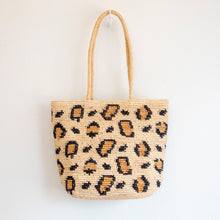 Damen Leoparden-Design Bast-Strandtasche für Strand, Urlaub & Sommer-Outfits