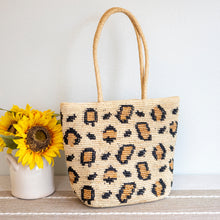 Damen Leoparden-Design Bast-Strandtasche für Strand, Urlaub & Sommer-Outfits