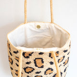 Women’s Leopard Design Raffia Summer Tote Bag for Beach, Vacation & Summer Outfits