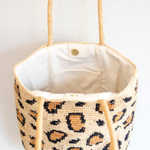 Damen Leoparden-Design Bast-Strandtasche für Strand, Urlaub & Sommer-Outfits