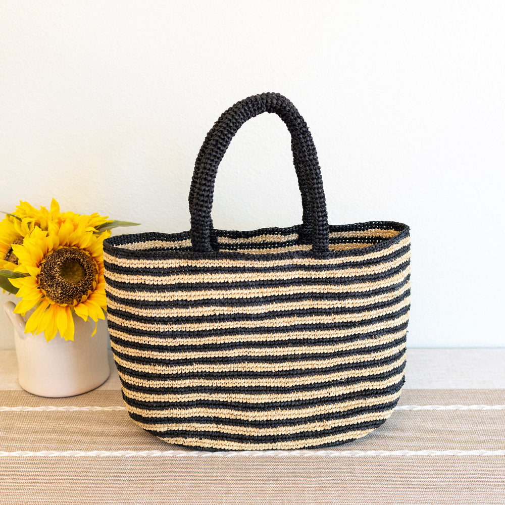 Women’s Raffia Summer Beach Striped Straw Tote Bag for Beach, Vacation & Summer Outfits