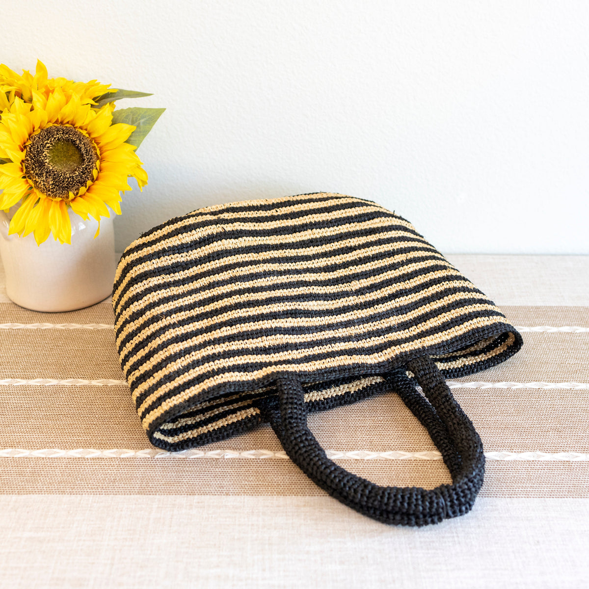 Women’s Raffia Summer Beach Striped Straw Tote Bag for Beach, Vacation & Summer Outfits