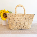 Women’s Hand Woven Raffia Top Handle Beach Bag for Beach, Vacation & Summer Outfits