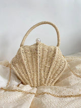 Women’s Summer Straw Shell Shape Shoulder Purse for Beach, Vacation & Summer Outfits