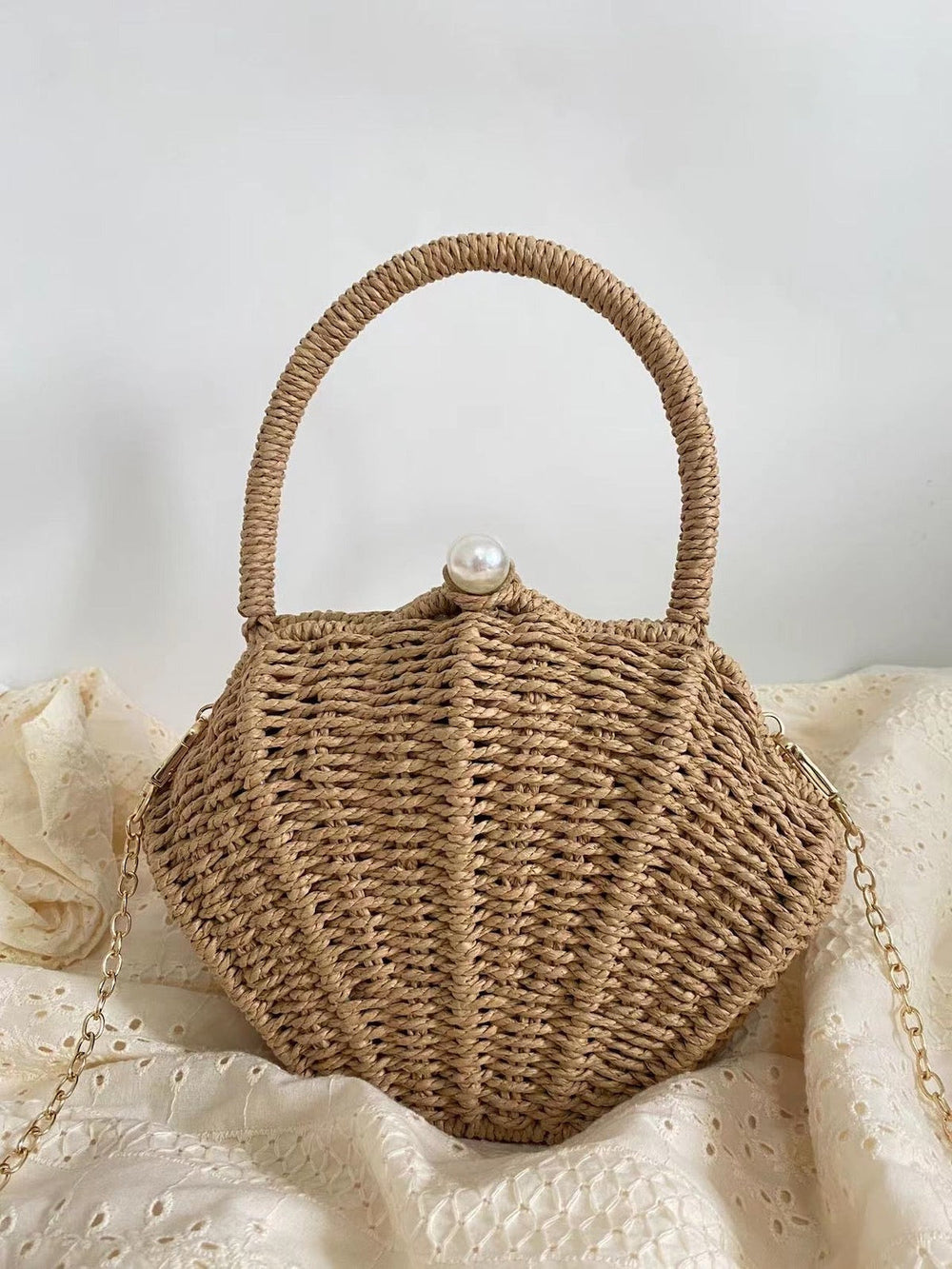 Women’s Summer Straw Shell Shape Shoulder Purse for Beach, Vacation & Summer Outfits