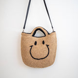 Women’s Straw Twine Woven Smiley Face Bag Purse for Beach, Vacation & Summer Outfits