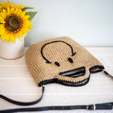 Women’s Straw Twine Woven Smiley Face Bag Purse for Beach, Vacation & Summer Outfits