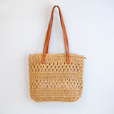 Women’s Patterned Straw Woven Tote Bag for Beach, Vacation & Summer Outfits