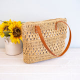 Women’s Patterned Straw Woven Tote Bag for Beach, Vacation & Summer Outfits
