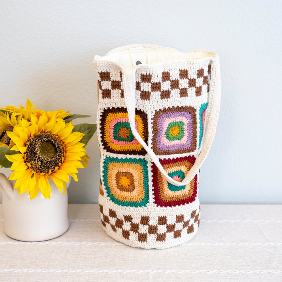Women’s Crochet Cotton Handmade Granny Square Shoulder Tote Bag for Boho Everyday Style & Gifts