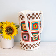 Women’s Crochet Cotton Handmade Granny Square Shoulder Tote Bag for Boho Everyday Style & Gifts