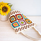 Women’s Crochet Cotton Handmade Granny Square Shoulder Tote Bag for Boho Everyday Style & Gifts