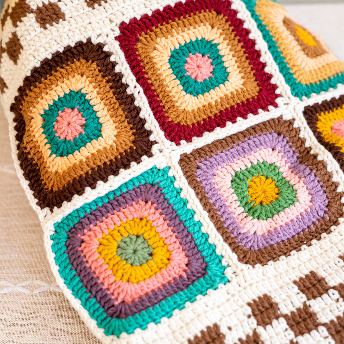 Women’s Crochet Cotton Handmade Granny Square Shoulder Tote Bag for Boho Everyday Style & Gifts