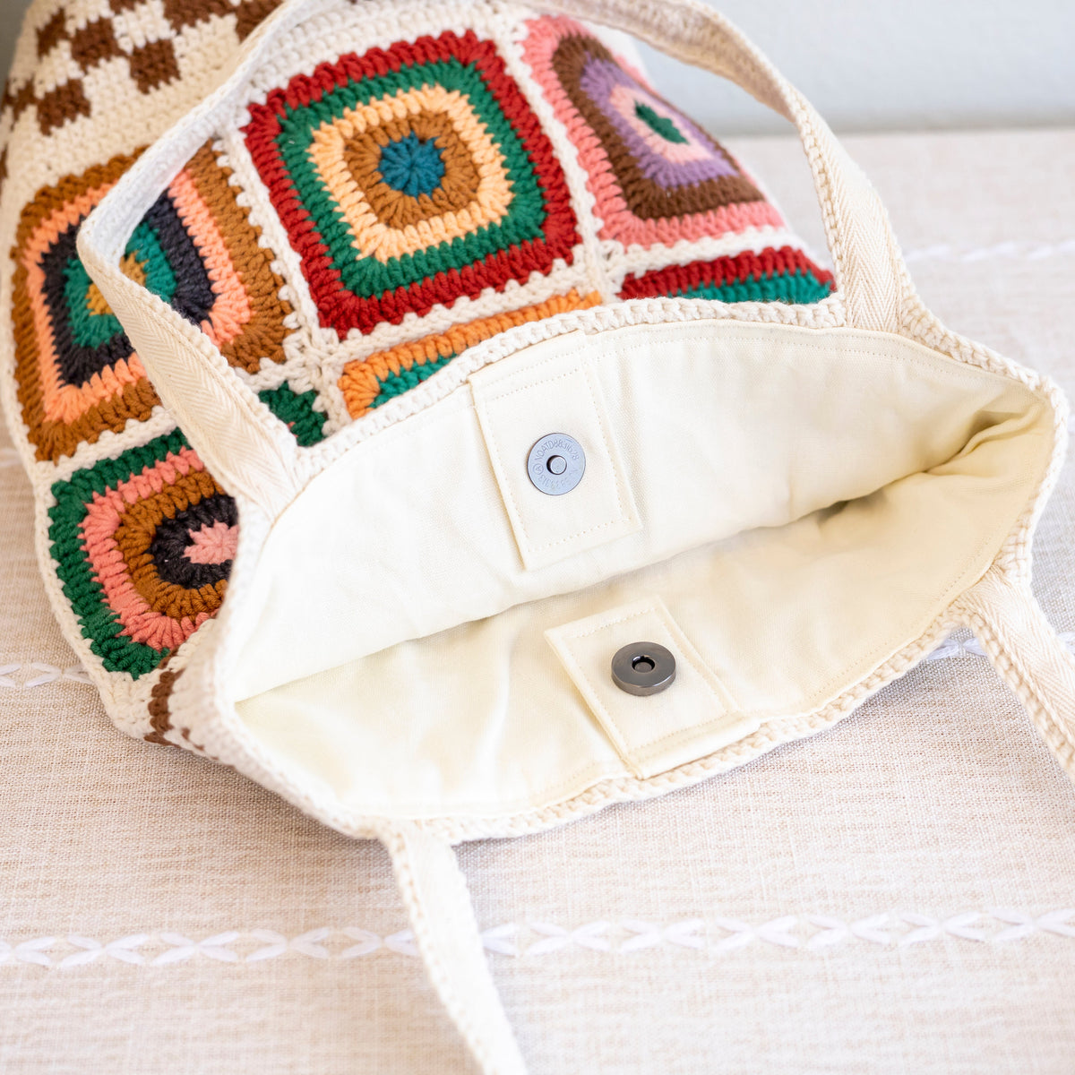 Women’s Crochet Cotton Handmade Granny Square Shoulder Tote Bag for Boho Everyday Style & Gifts