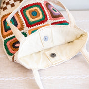 Women’s Crochet Cotton Handmade Granny Square Shoulder Tote Bag for Boho Everyday Style & Gifts