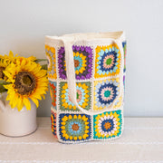 Women’s Crochet Cotton Handmade Granny Square Shoulder Tote Bag for Boho Everyday Style & Gifts