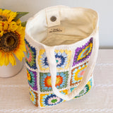 Women’s Crochet Cotton Handmade Granny Square Shoulder Tote Bag for Boho Everyday Style & Gifts