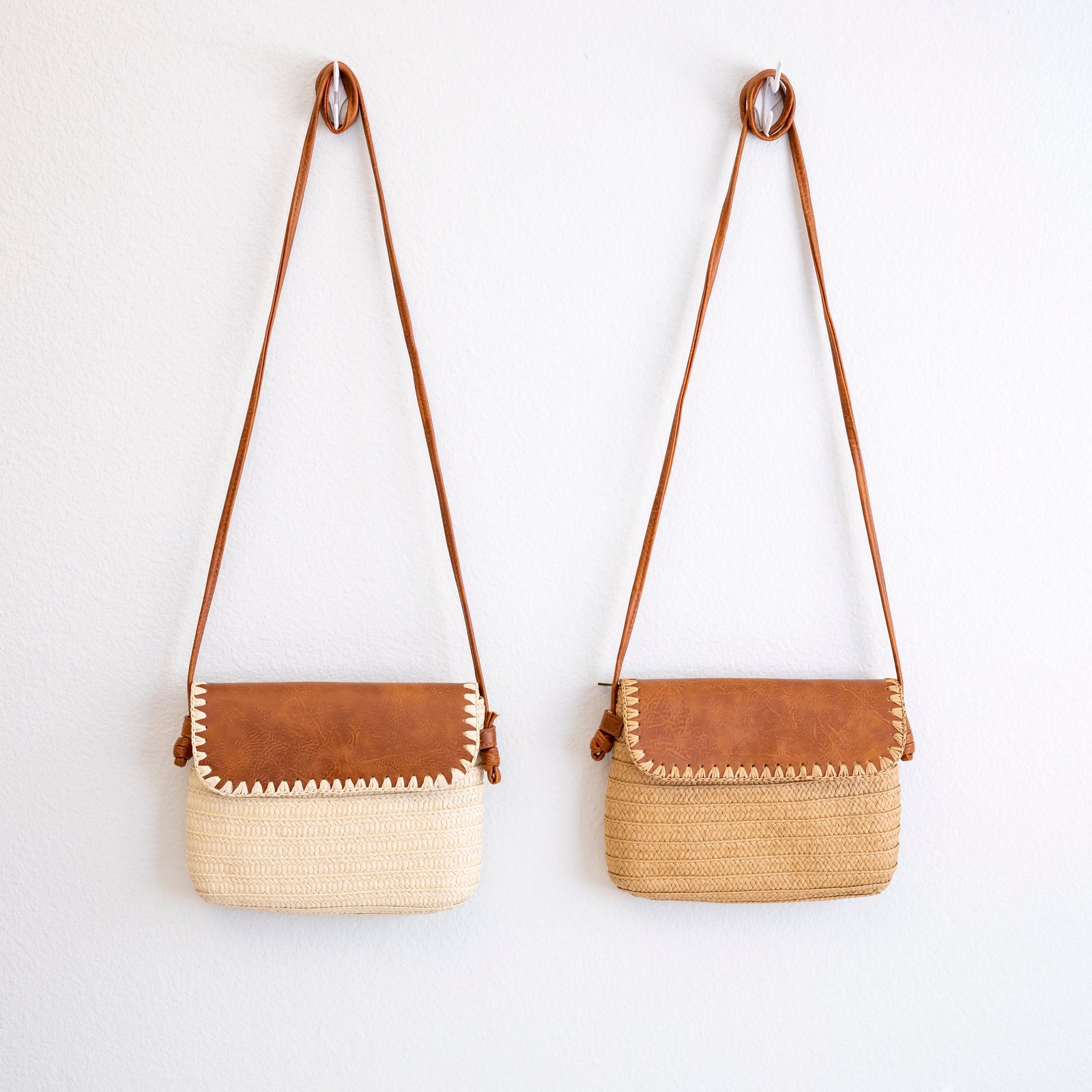 Women’s Straw Woven Messenger Bag with Leather Flap for Beach, Vacation & Summer Outfits