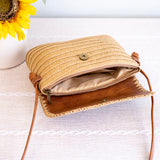 Women’s Straw Woven Messenger Bag with Leather Flap for Beach, Vacation & Summer Outfits