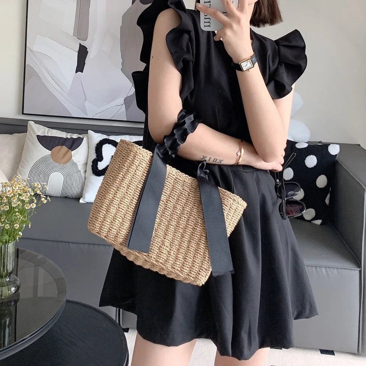 Women’s Summer Straw Beach Basket Handbag for Beach, Vacation & Summer Outfits