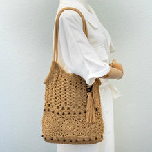 Women’s Boho Handmade Crochet Tote Bag with Tassel & Wooden Bead for Boho Everyday Style & Gifts
