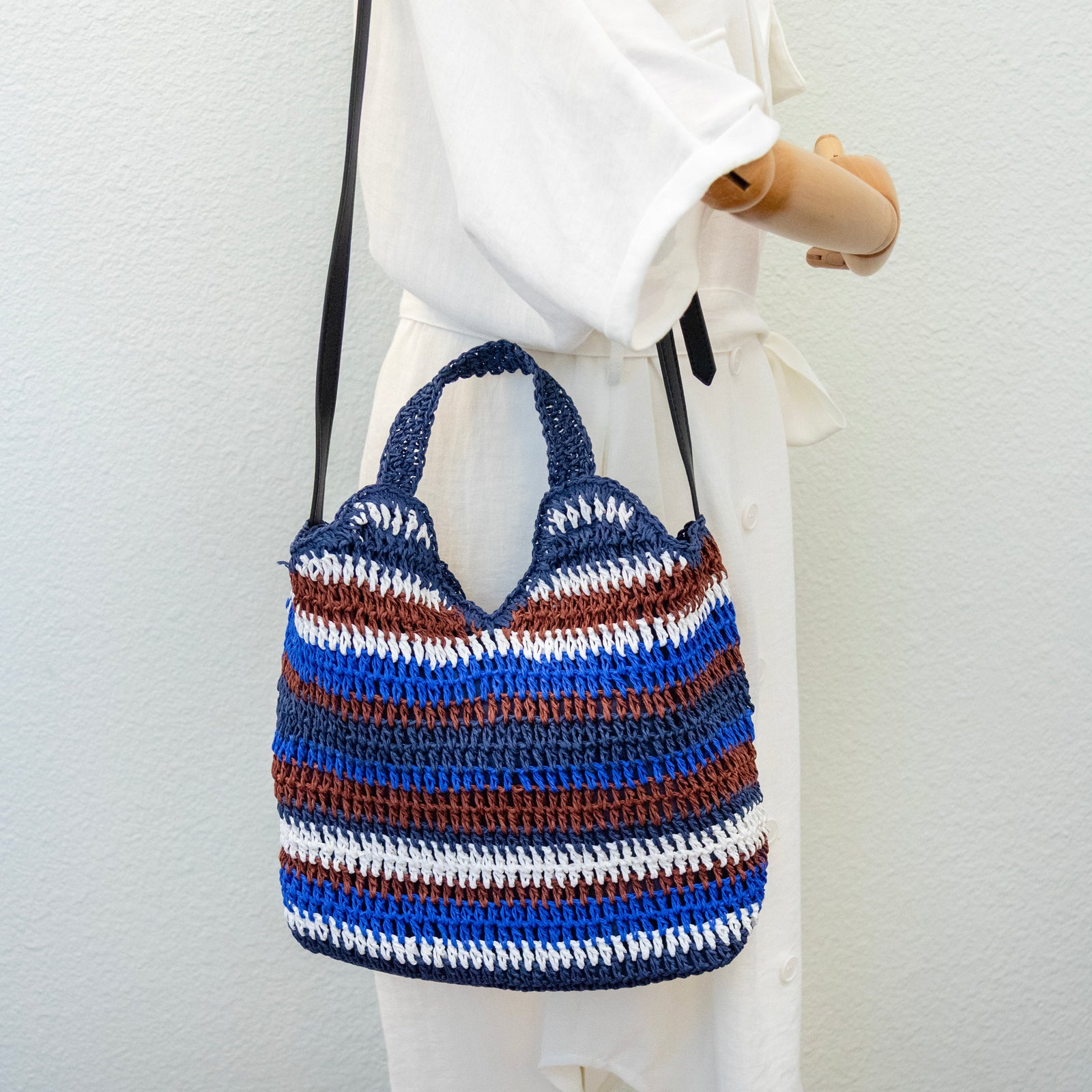 Women’s Handmade Crochet Straw Tote Striped Summer Bag for Beach, Vacation & Summer Outfits