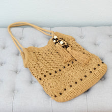 Women’s Boho Handmade Crochet Tote Bag with Tassel & Wooden Bead for Boho Everyday Style & Gifts