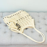 Women’s Boho Handmade Crochet Tote Bag with Tassel & Wooden Bead for Boho Everyday Style & Gifts