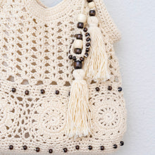 Women’s Boho Handmade Crochet Tote Bag with Tassel & Wooden Bead for Boho Everyday Style & Gifts