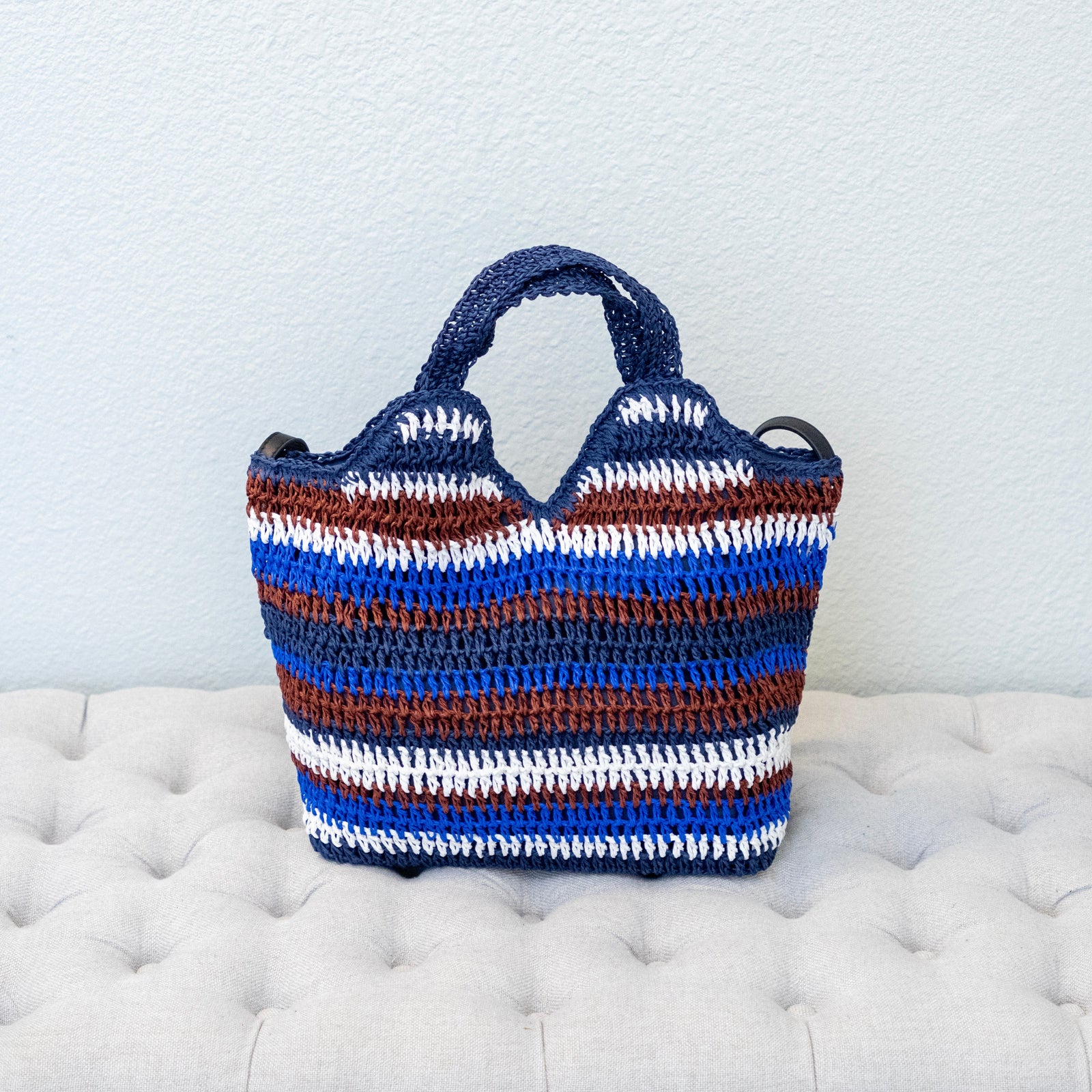 Women’s Handmade Crochet Straw Tote Striped Summer Bag for Beach, Vacation & Summer Outfits